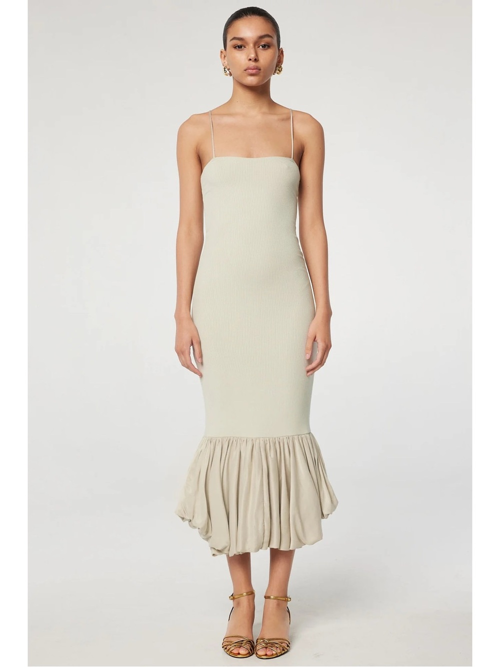 The Line by K Yonas Dress in Cement Light Taupe Beige Cream Oyster Ribbed Midi